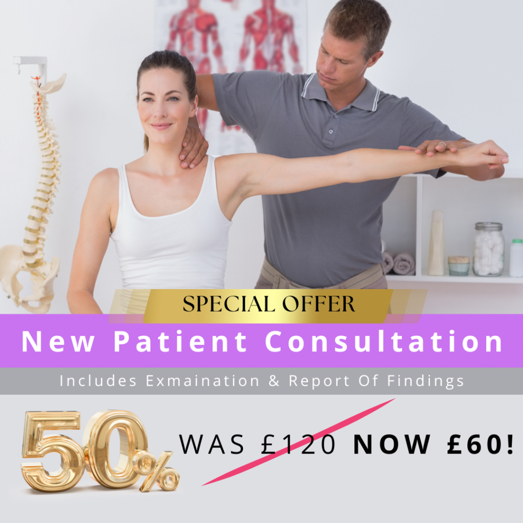 Chiropractor Chelsea giving a new patient half price consultation to a lady.
