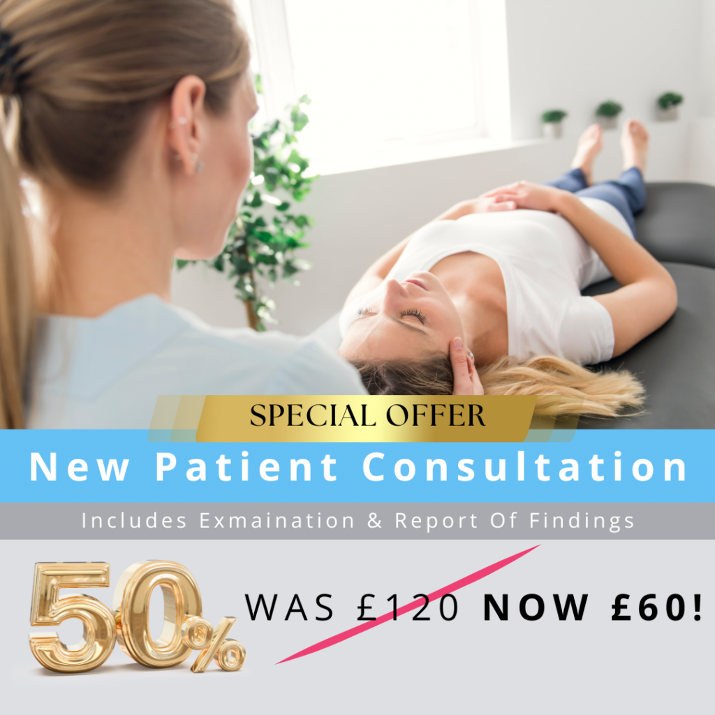 Chiropractor Chelsea giving a new patient half price consultation to a lady.