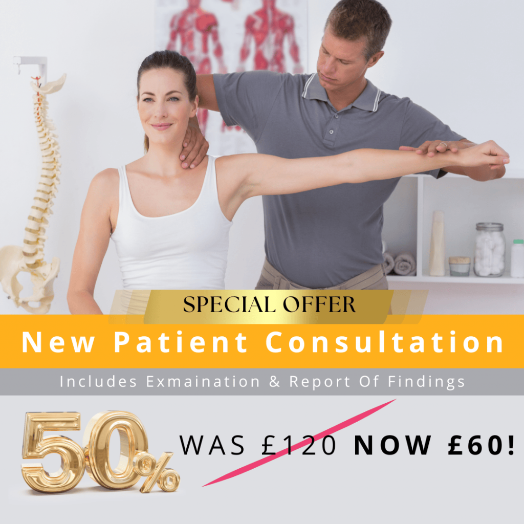 Chiropractor London giving a new patient half price consultation to a lady.