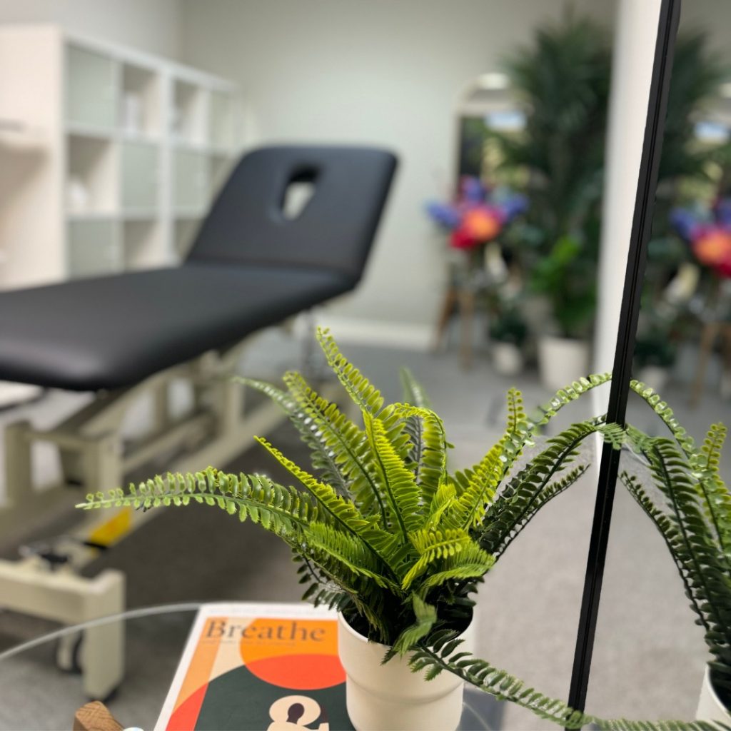 Design-focused interior shot of chiropractic clinic near London Power Station.