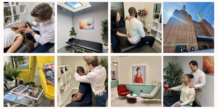 Multiple photos are physiotherapist in Battersea working in a chiropractic and physio clinic!