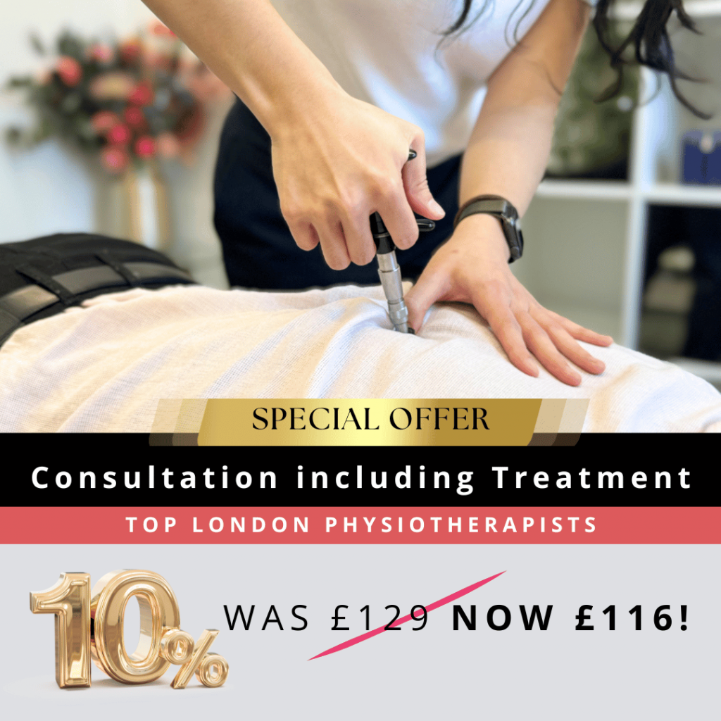 Physiotherapy in Battersea giving a consultation and treatment to a patient using a high end physio tool for enhanced results and performance.